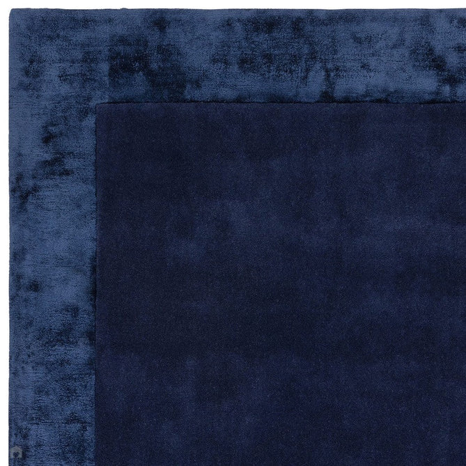 Ascot Modern Plain Hand-Woven Wool Centred Loop Pile Metallic Shimmer Wide Viscose Border Navy Blue Rug-Asiatic Carpets-Rug Love - The Most Loved Rug Store