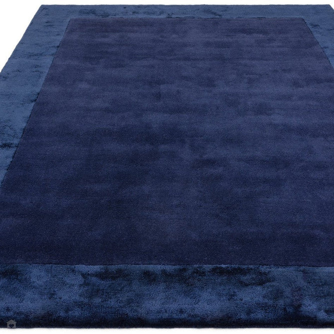 Ascot Modern Plain Hand-Woven Wool Centred Loop Pile Metallic Shimmer Wide Viscose Border Navy Blue Rug-Asiatic Carpets-Rug Love - The Most Loved Rug Store