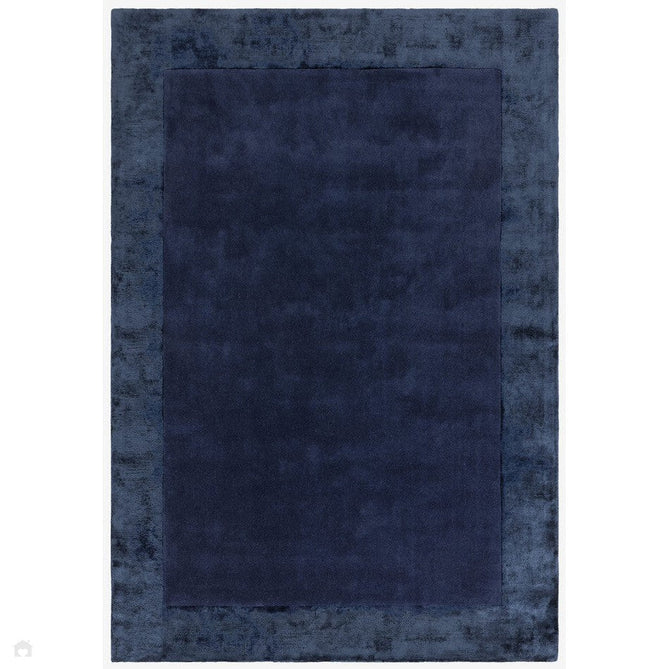 Ascot Modern Plain Hand-Woven Wool Centred Loop Pile Metallic Shimmer Wide Viscose Border Navy Blue Rug-Asiatic Carpets-Rug Love - The Most Loved Rug Store