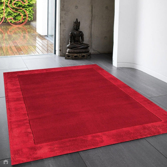 Ascot Modern Plain Hand-Woven Wool Centred Loop Pile Metallic Shimmer Wide Viscose Border Red Rug-Asiatic Carpets-Rug Love - The Most Loved Rug Store