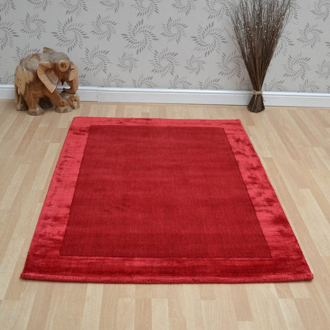 Ascot Modern Plain Hand-Woven Wool Centred Loop Pile Metallic Shimmer Wide Viscose Border Red Rug-Asiatic Carpets-Rug Love - The Most Loved Rug Store