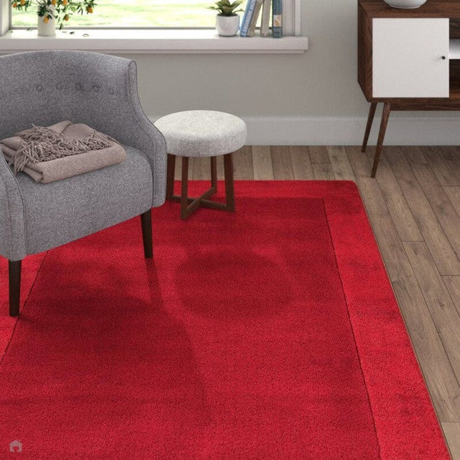 Ascot Modern Plain Hand-Woven Wool Centred Loop Pile Metallic Shimmer Wide Viscose Border Red Rug-Asiatic Carpets-Rug Love - The Most Loved Rug Store