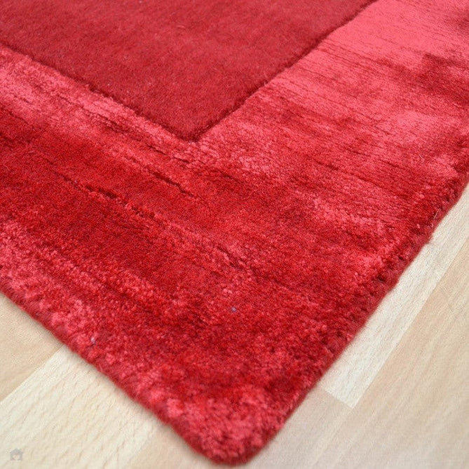 Ascot Modern Plain Hand-Woven Wool Centred Loop Pile Metallic Shimmer Wide Viscose Border Red Rug-Asiatic Carpets-Rug Love - The Most Loved Rug Store