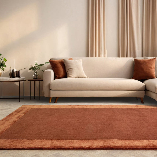 Ascot Modern Plain Hand-Woven Wool Centred Loop Pile Metallic Shimmer Wide Viscose Border Rust Rug-Asiatic Carpets-Rug Love - The Most Loved Rug Store