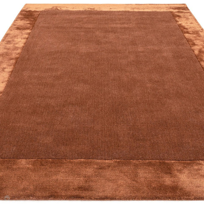 Ascot Modern Plain Hand-Woven Wool Centred Loop Pile Metallic Shimmer Wide Viscose Border Rust Rug-Asiatic Carpets-Rug Love - The Most Loved Rug Store