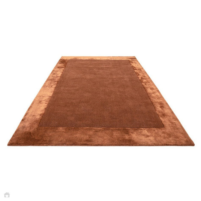 Ascot Modern Plain Hand-Woven Wool Centred Loop Pile Metallic Shimmer Wide Viscose Border Rust Rug-Asiatic Carpets-Rug Love - The Most Loved Rug Store