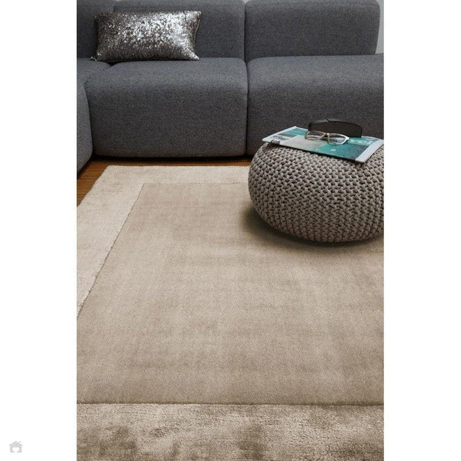 Ascot Modern Plain Hand-Woven Wool Centred Loop Pile Metallic Shimmer Wide Viscose Border Sand Rug-Asiatic Carpets-Rug Love - The Most Loved Rug Store