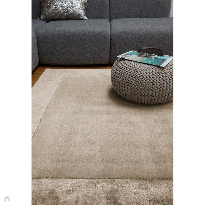 Ascot Modern Plain Hand-Woven Wool Centred Loop Pile Metallic Shimmer Wide Viscose Border Sand Rug-Asiatic Carpets-Rug Love - The Most Loved Rug Store