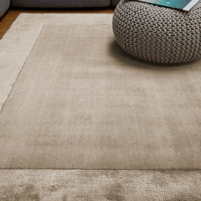 Ascot Modern Plain Hand-Woven Wool Centred Loop Pile Metallic Shimmer Wide Viscose Border Sand Rug-Asiatic Carpets-Rug Love - The Most Loved Rug Store