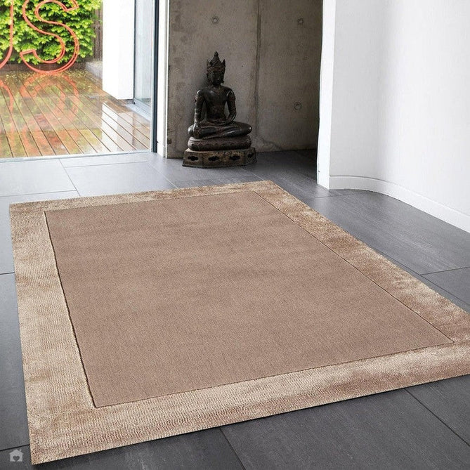 Ascot Modern Plain Hand-Woven Wool Centred Loop Pile Metallic Shimmer Wide Viscose Border Sand Rug-Asiatic Carpets-Rug Love - The Most Loved Rug Store