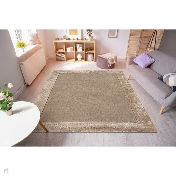 Ascot Modern Plain Hand-Woven Wool Centred Loop Pile Metallic Shimmer Wide Viscose Border Sand Rug-Asiatic Carpets-Rug Love - The Most Loved Rug Store