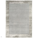 Ascot Modern Plain Hand-Woven Wool Centred Loop Pile Metallic Shimmer Wide Viscose Border Silver Rug 160 x 230 cm