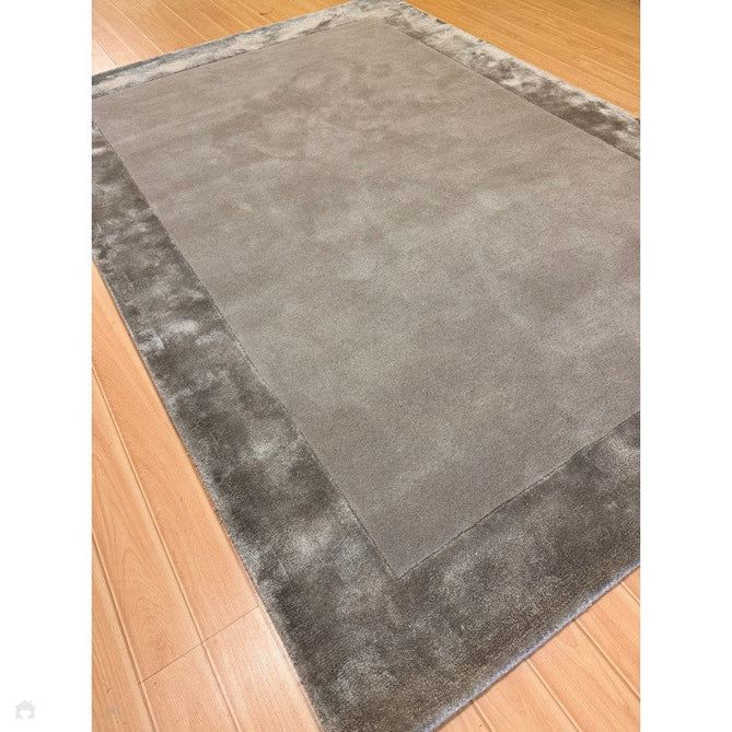 Ascot Modern Plain Hand-Woven Wool Centred Loop Pile Metallic Shimmer Wide Viscose Border Silver Rug-Asiatic Carpets-Rug Love - The Most Loved Rug Store