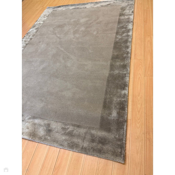 Ascot Modern Plain Hand-Woven Wool Centred Loop Pile Metallic Shimmer Wide Viscose Border Silver Rug-Asiatic Carpets-Rug Love - The Most Loved Rug Store