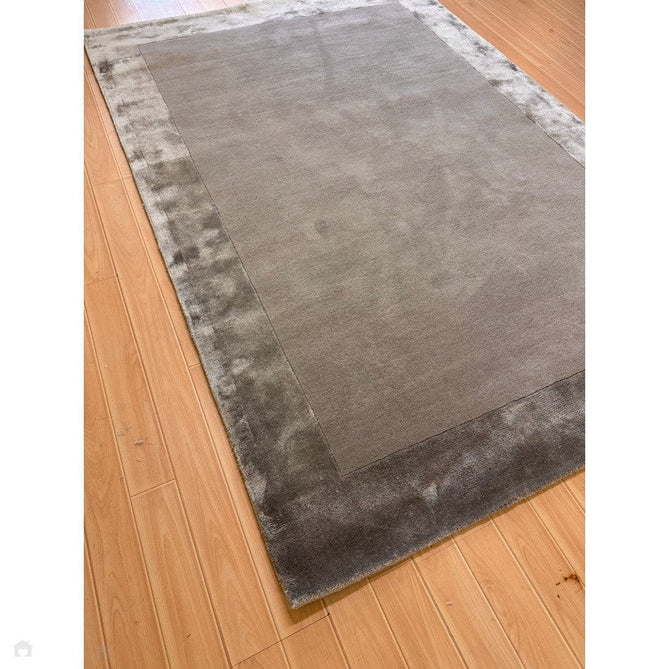 Ascot Modern Plain Hand-Woven Wool Centred Loop Pile Metallic Shimmer Wide Viscose Border Silver Rug-Asiatic Carpets-Rug Love - The Most Loved Rug Store