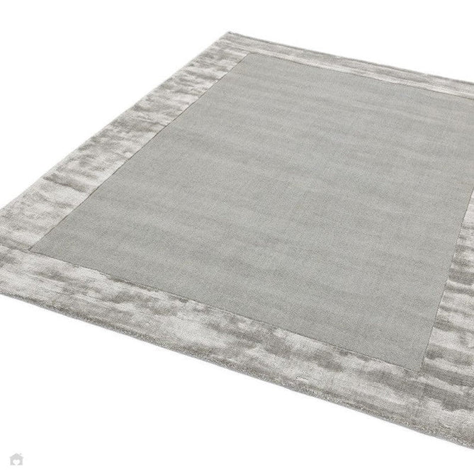 Ascot Modern Plain Hand-Woven Wool Centred Loop Pile Metallic Shimmer Wide Viscose Border Silver Rug-Asiatic Carpets-Rug Love - The Most Loved Rug Store