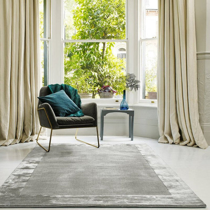 Ascot Modern Plain Hand-Woven Wool Centred Loop Pile Metallic Shimmer Wide Viscose Border Silver Rug-Asiatic Carpets-Rug Love - The Most Loved Rug Store