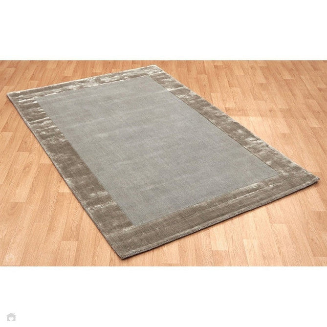 Ascot Modern Plain Hand-Woven Wool Centred Loop Pile Metallic Shimmer Wide Viscose Border Silver Rug-Asiatic Carpets-Rug Love - The Most Loved Rug Store