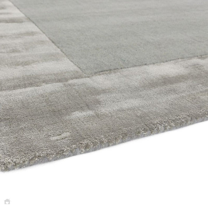 Ascot Modern Plain Hand-Woven Wool Centred Loop Pile Metallic Shimmer Wide Viscose Border Silver Rug-Asiatic Carpets-Rug Love - The Most Loved Rug Store