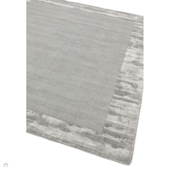 Ascot Modern Plain Hand-Woven Wool Centred Loop Pile Metallic Shimmer Wide Viscose Border Silver Rug-Asiatic Carpets-Rug Love - The Most Loved Rug Store