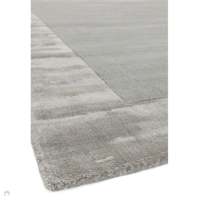 Ascot Modern Plain Hand-Woven Wool Centred Loop Pile Metallic Shimmer Wide Viscose Border Silver Rug-Asiatic Carpets-Rug Love - The Most Loved Rug Store