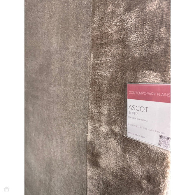 Ascot Modern Plain Hand-Woven Wool Centred Loop Pile Metallic Shimmer Wide Viscose Border Silver Rug-Asiatic Carpets-Rug Love - The Most Loved Rug Store