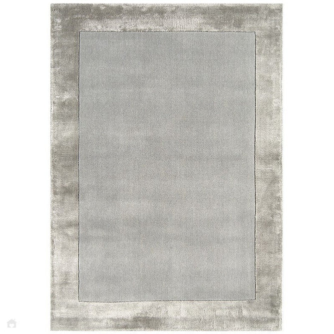 Ascot Modern Plain Hand-Woven Wool Centred Loop Pile Metallic Shimmer Wide Viscose Border Silver Rug-Asiatic Carpets-Rug Love - The Most Loved Rug Store