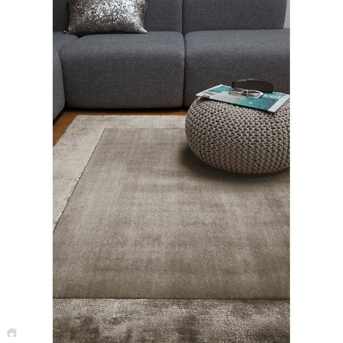 Ascot Modern Plain Hand-Woven Wool Centred Loop Pile Metallic Shimmer Wide Viscose Border Taupe Rug-Asiatic Carpets-Rug Love - The Most Loved Rug Store