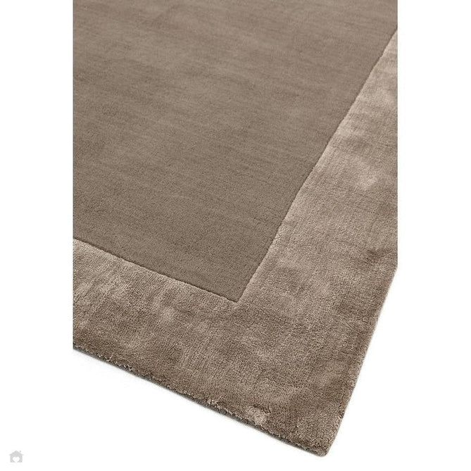 Ascot Modern Plain Hand-Woven Wool Centred Loop Pile Metallic Shimmer Wide Viscose Border Taupe Rug-Asiatic Carpets-Rug Love - The Most Loved Rug Store