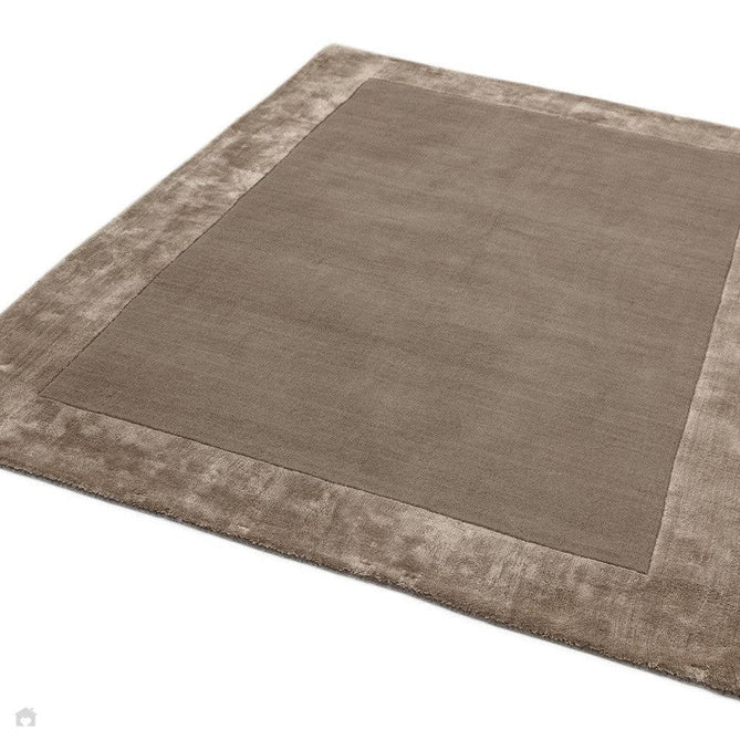 Ascot Modern Plain Hand-Woven Wool Centred Loop Pile Metallic Shimmer Wide Viscose Border Taupe Rug-Asiatic Carpets-Rug Love - The Most Loved Rug Store