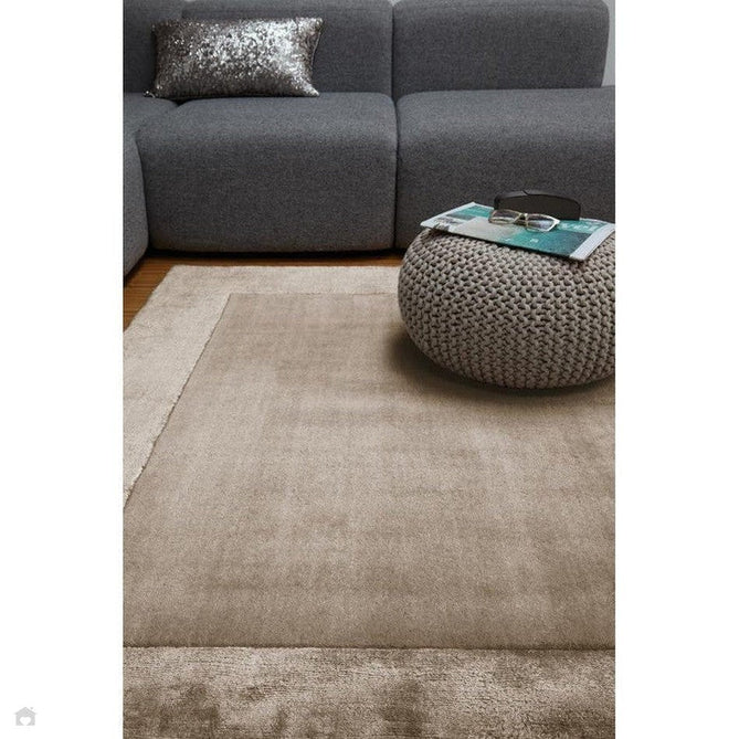 Ascot Modern Plain Hand-Woven Wool Centred Loop Pile Metallic Shimmer Wide Viscose Border Taupe Rug-Asiatic Carpets-Rug Love - The Most Loved Rug Store