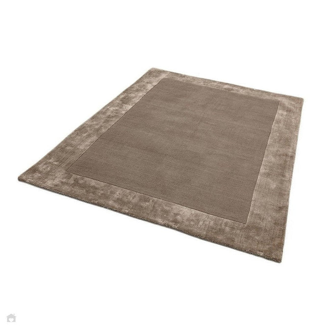 Ascot Modern Plain Hand-Woven Wool Centred Loop Pile Metallic Shimmer Wide Viscose Border Taupe Rug-Asiatic Carpets-Rug Love - The Most Loved Rug Store