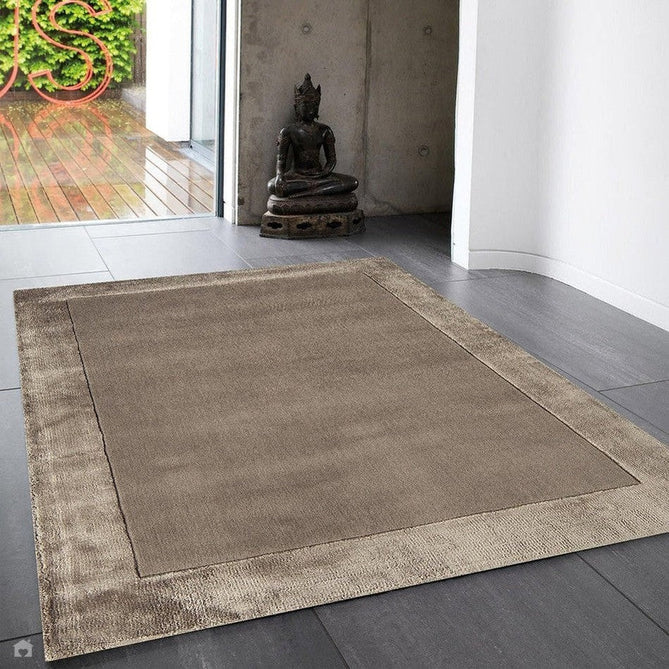 Ascot Modern Plain Hand-Woven Wool Centred Loop Pile Metallic Shimmer Wide Viscose Border Taupe Rug-Asiatic Carpets-Rug Love - The Most Loved Rug Store