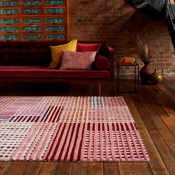 Aspect Modern Geometric Basketweave Hand-Woven Space-Dyed Textured Hi-Low Wool Red Multicolour Rug-Asiatic Carpets-Rug Love - The Most Loved Rug Store