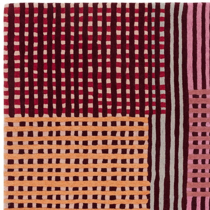 Aspect Modern Geometric Basketweave Hand-Woven Space-Dyed Textured Hi-Low Wool Red Multicolour Rug-Asiatic Carpets-Rug Love - The Most Loved Rug Store