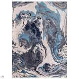 Aurora AU18 Ocean Modern Abstract Distressed Marbled Metallic Shimmer Textured High-Density Soft Smooth Flat-Pile Navy Blue/Blue/Charcoal/Silver Rug