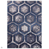 Aurora AU19 Hexagon Modern Abstract Distressed Marbled Metallic Shimmer Textured High-Density Soft Smooth Flat-Pile Navy Blue/Blue/Charcoal/Silver Rug