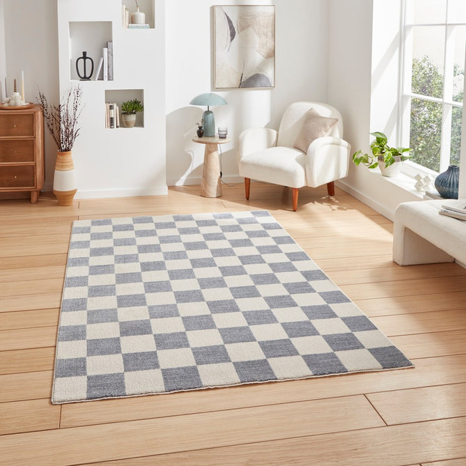 Baltimore 66618 Modern Checkerboard High-Density Smooth Polyester Flat-Pile Blue Rug-Think Rugs-Rug Love - The Most Loved Rug Store