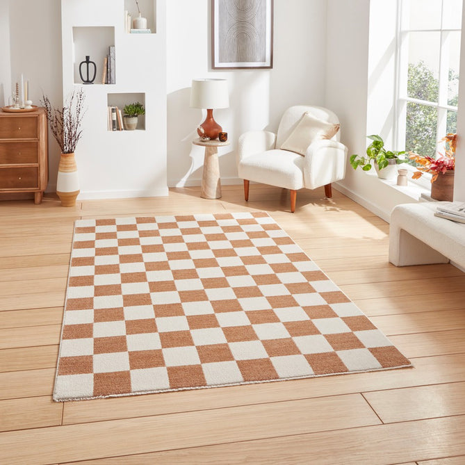 Baltimore 66618 Modern Checkerboard High-Density Smooth Polyester Flat-Pile Walnut Rug-Think Rugs-Rug Love - The Most Loved Rug Store