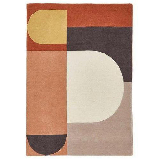 Bauhaus Graphic 2 Modern Abstract Hand-Woven Wool Orange/Tan/Brown/Cream/Yellow/Multicolour Rug-Origins-Rug Love - The Most Loved Rug Store