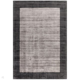 Blade Border Modern Plain Distressed Shimmer Hand-Woven Textured Silky Viscose Flatweave Charcoal/Silver Rug