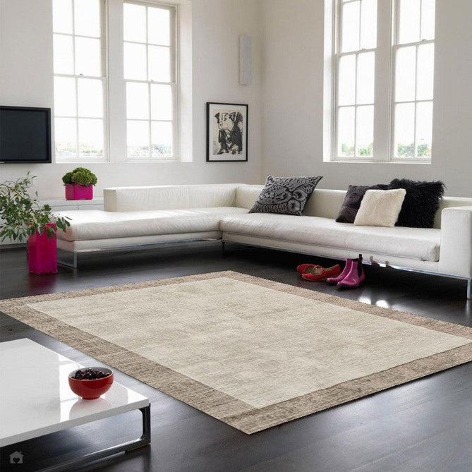 Blade Border Modern Plain Distressed Shimmer Hand-Woven Textured Silky Viscose Flatweave Smoke/Putty Rug-Asiatic Carpets-Rug Love - The Most Loved Rug Store