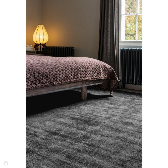 Blade Modern Plain Distressed Shimmer Hand-Woven Textured Silky Viscose Flatweave Charcoal Grey Rug-Asiatic Carpets-Rug Love - The Most Loved Rug Store