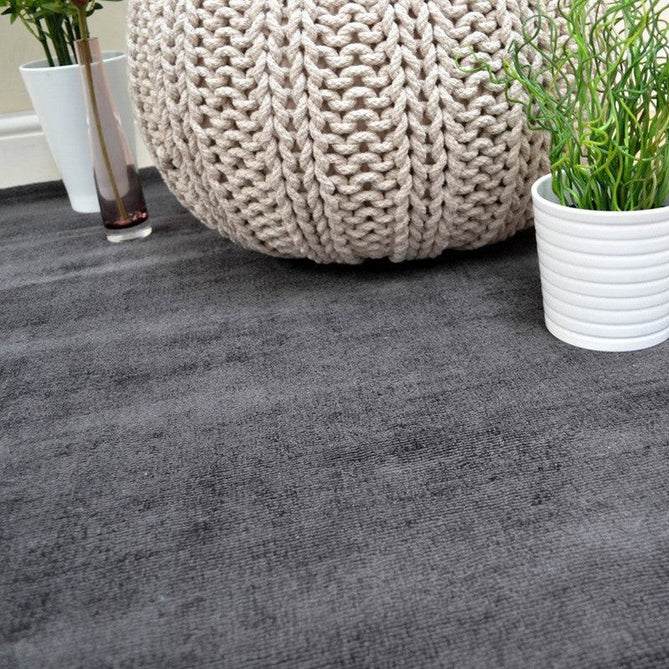 Blade Modern Plain Distressed Shimmer Hand-Woven Textured Silky Viscose Flatweave Charcoal Grey Rug-Asiatic Carpets-Rug Love - The Most Loved Rug Store