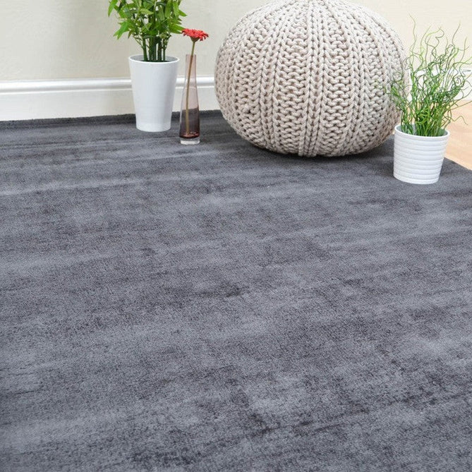 Blade Modern Plain Distressed Shimmer Hand-Woven Textured Silky Viscose Flatweave Charcoal Grey Rug-Asiatic Carpets-Rug Love - The Most Loved Rug Store