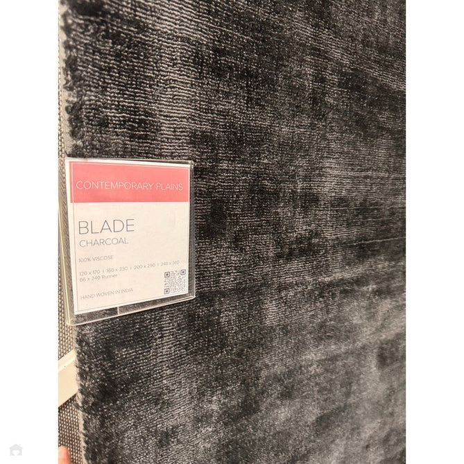 Blade Modern Plain Distressed Shimmer Hand-Woven Textured Silky Viscose Flatweave Charcoal Grey Rug-Asiatic Carpets-Rug Love - The Most Loved Rug Store