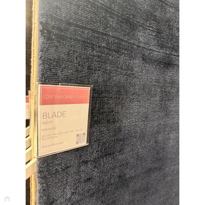 Blade Modern Plain Distressed Shimmer Hand-Woven Textured Silky Viscose Flatweave Navy Rug-Asiatic Carpets-Rug Love - The Most Loved Rug Store