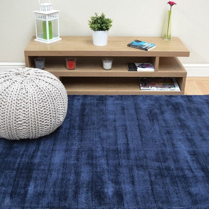 Blade Modern Plain Distressed Shimmer Hand-Woven Textured Silky Viscose Flatweave Navy Rug-Asiatic Carpets-Rug Love - The Most Loved Rug Store