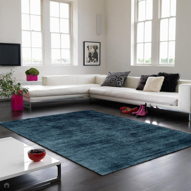 Blade Modern Plain Distressed Shimmer Hand-Woven Textured Silky Viscose Flatweave Teal Rug-Asiatic Carpets-Rug Love - The Most Loved Rug Store