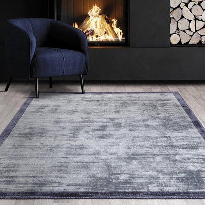 Blade Slim Border Modern Plain Distressed Shimmer Hand-Woven Textured Silky Viscose Flatweave Airforce Blue/Navy Border Rug-Asiatic Carpets-Rug Love - The Most Loved Rug Store